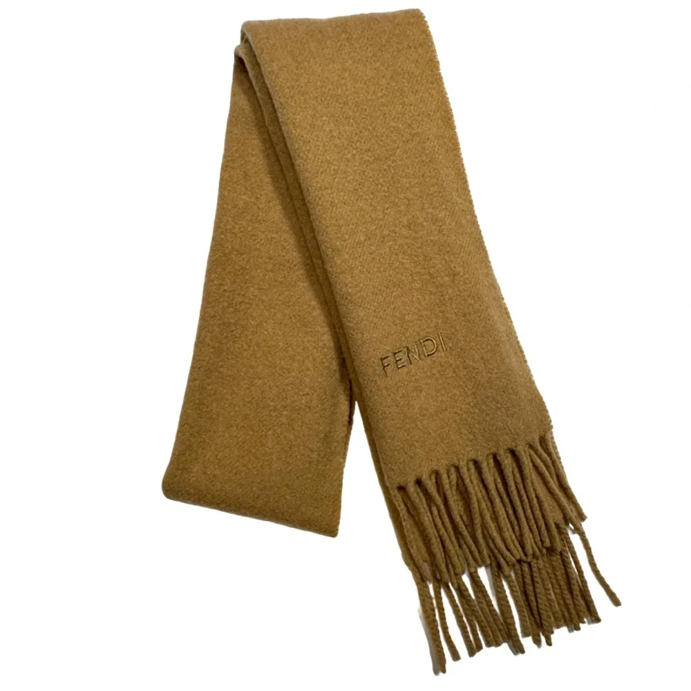 FENDI | Wool Camel Brown Tan Tassel Fringe Scarf Wrap Pashmina